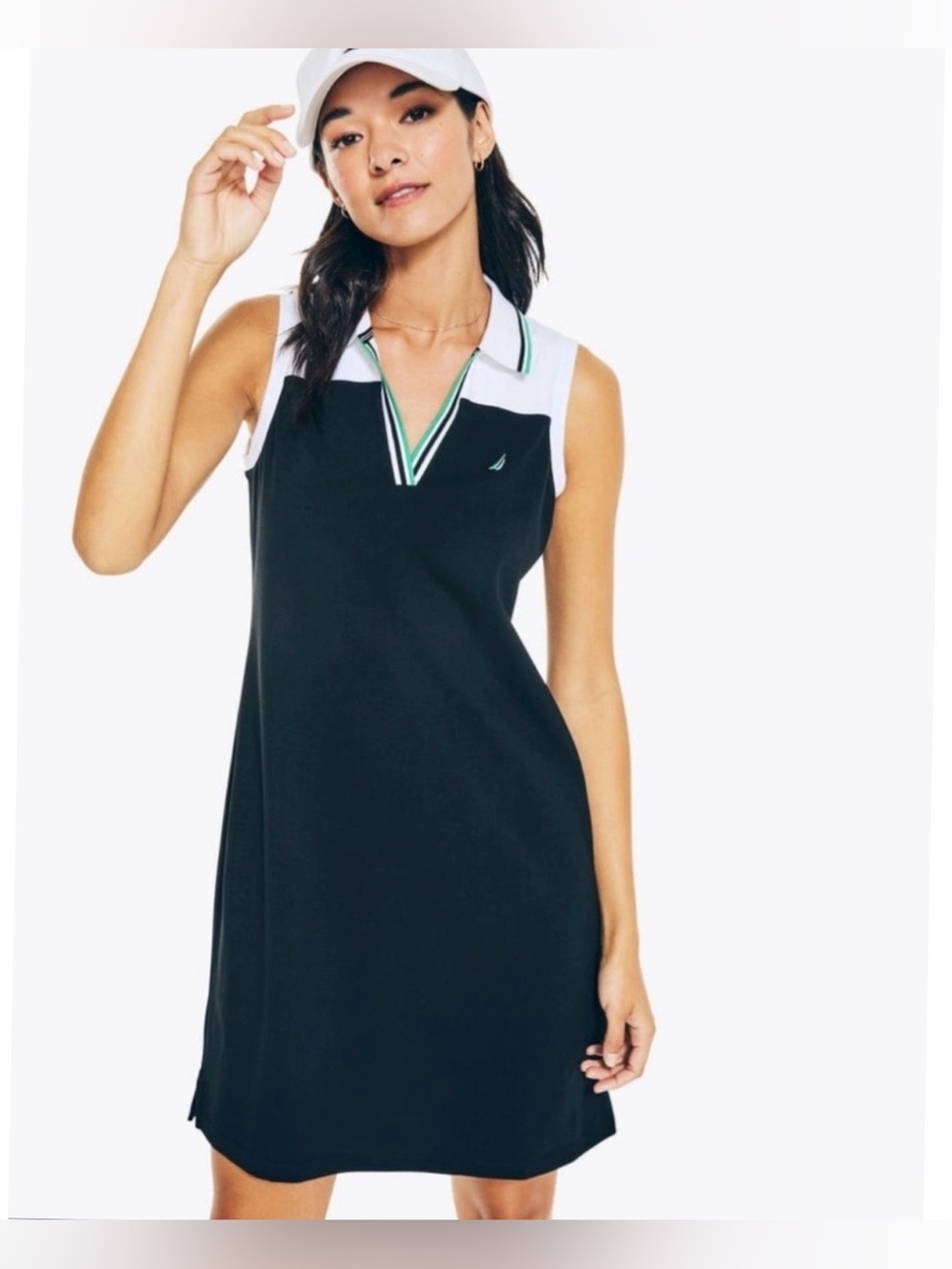NÁUTICA, NWOT, WOMENS, BLACK & WHITE, SLEEVELESS, COLOR-BLOCK POLO DRESS.SIZE 10